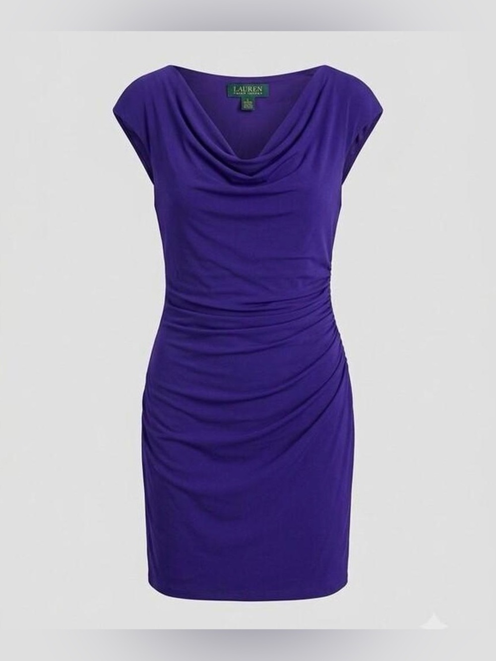 Ralph Lauren Purple Cowl-Neck Ruched Midi Dress